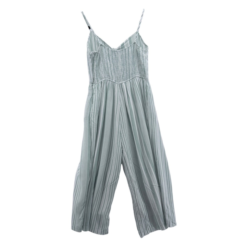 MINKPINK Revolve Sage Green White Striped Tie Front Wide Leg Jumpsuit Medium - Picture 2 of 4